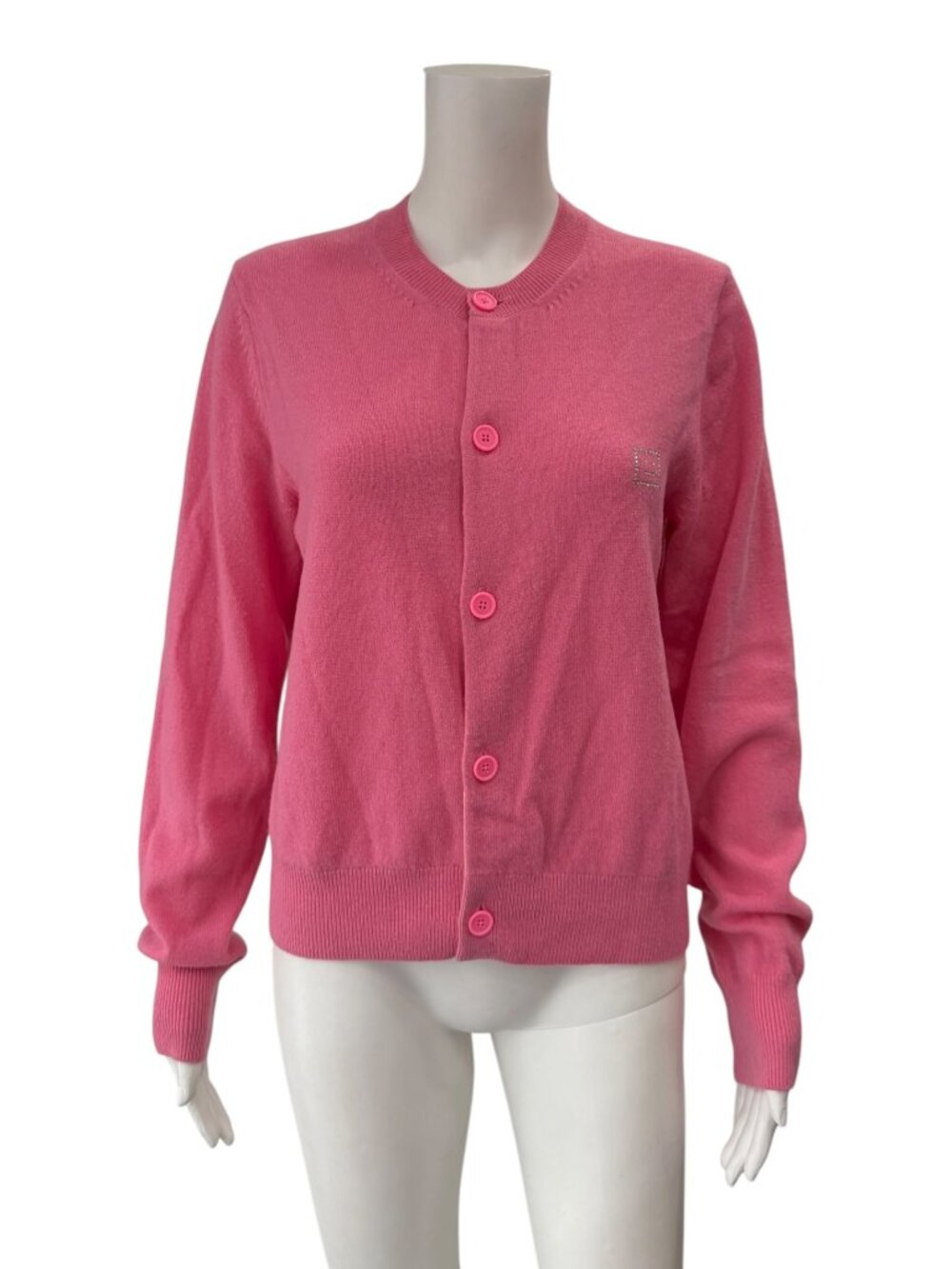 $389 Acne Studios Tango Pink Embellished Face Logo Cardigan Sweater size Large - Picture 5 of 11